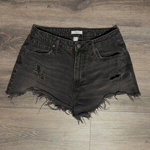 Forever 21 Black Ripped Jean Shorts